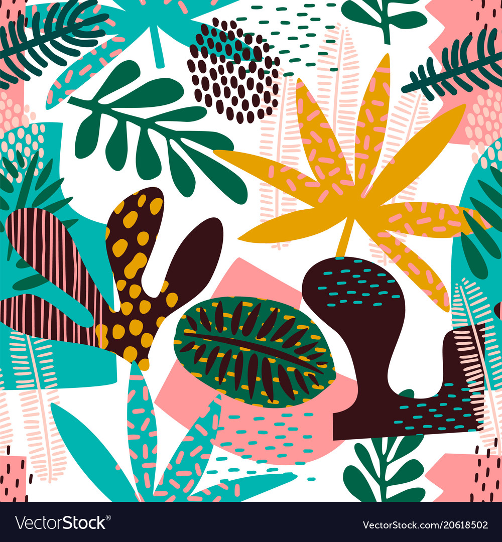 Abstract seamless pattern with tropical leaves