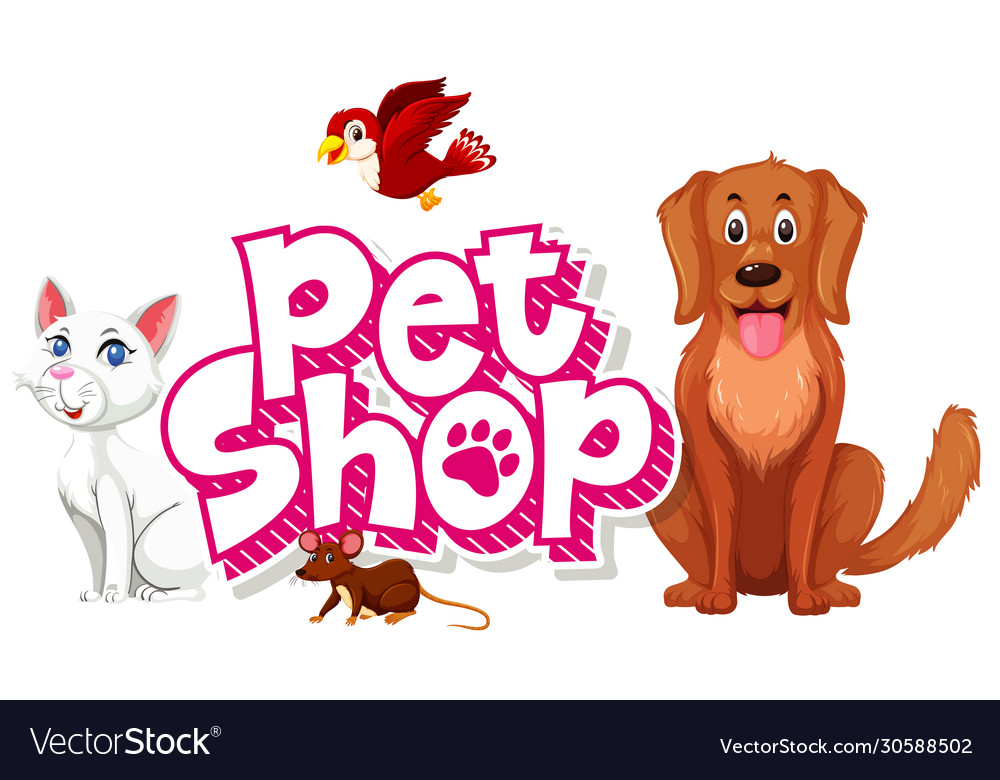 Font design for pet shop with many cute animals Vector Image