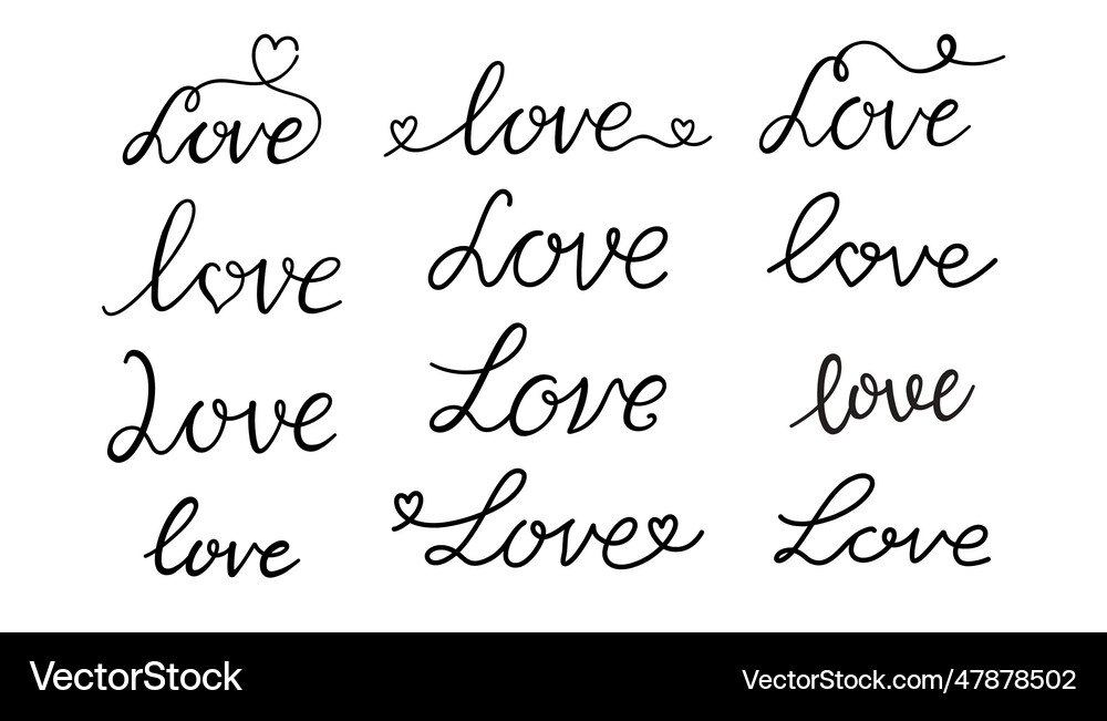 Hand lettering love set heart relationship Vector Image