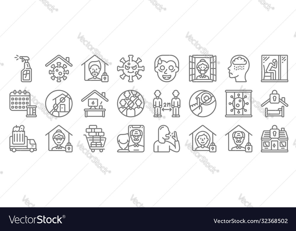 Self isolation line icons linear set quality vector image Self isolation line icons linear set quality