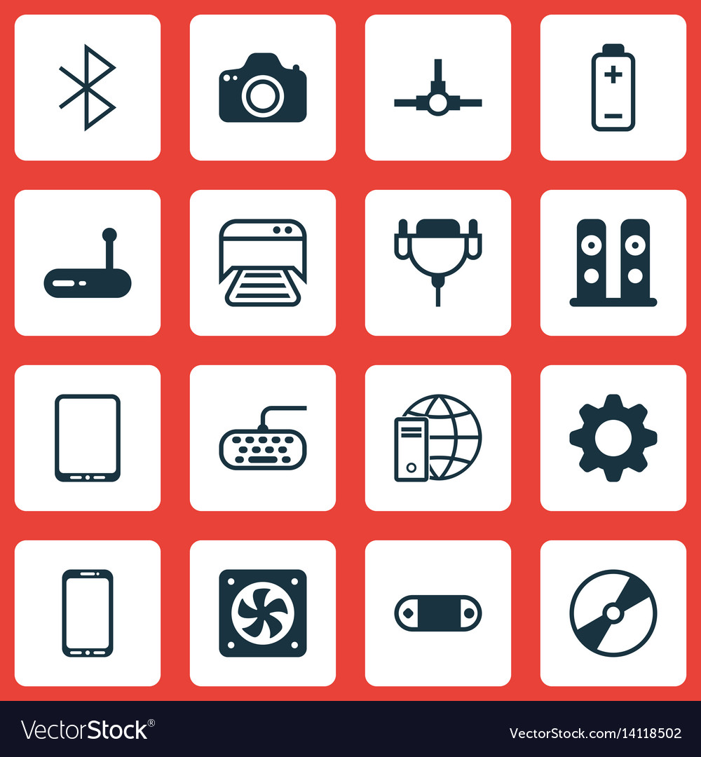 Set of 16 computer hardware icons includes cd-rom