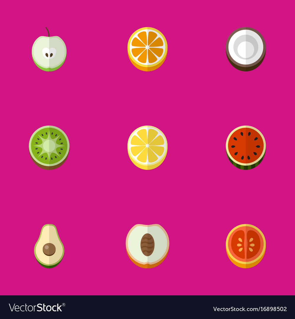 set of 9 editable fruits flat icons includes vector image