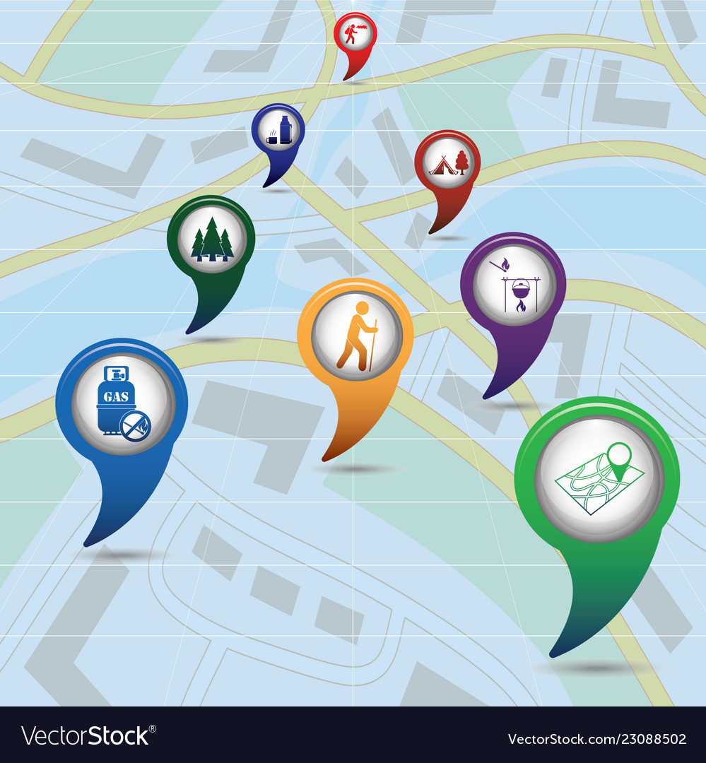 Set of tourism service map pointers vector image Set of tourism service map pointers