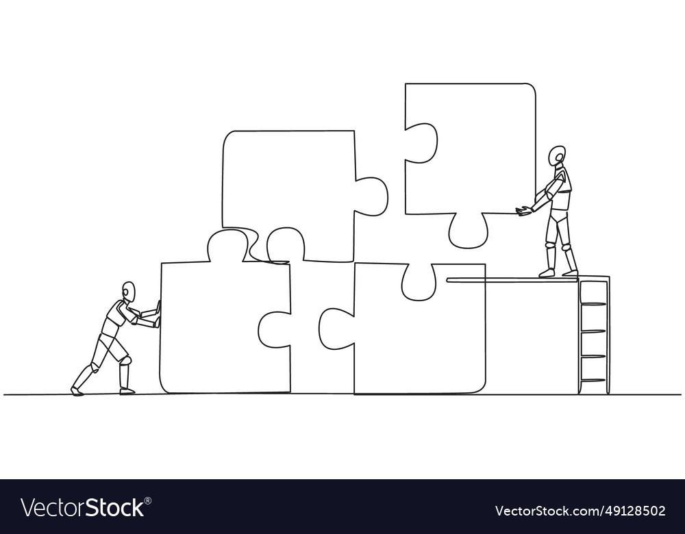 Single continuous line drawing two robots vector image Single continuous line drawing two robots