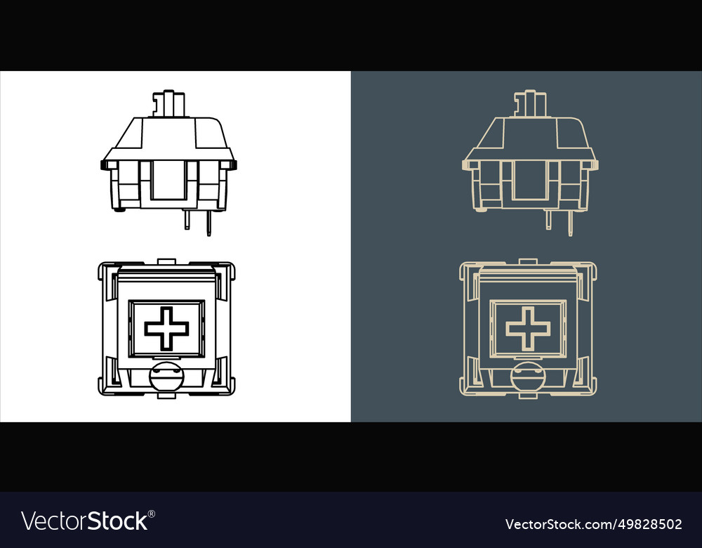 Switch mechanical keyboard wireframe blueprint vector image Switch mechanical keyboard wireframe blueprint