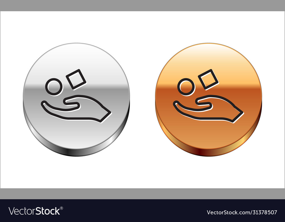 Black line cube levitating above hand icon