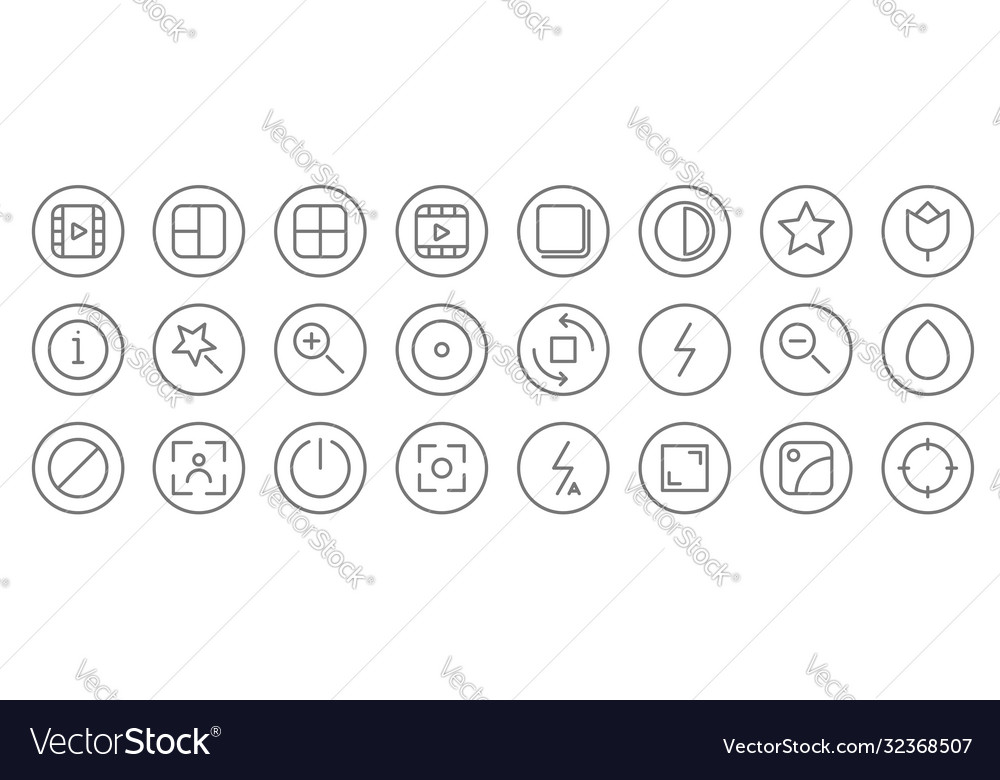 Camera line icons linear set quality vector image Camera line icons linear set quality