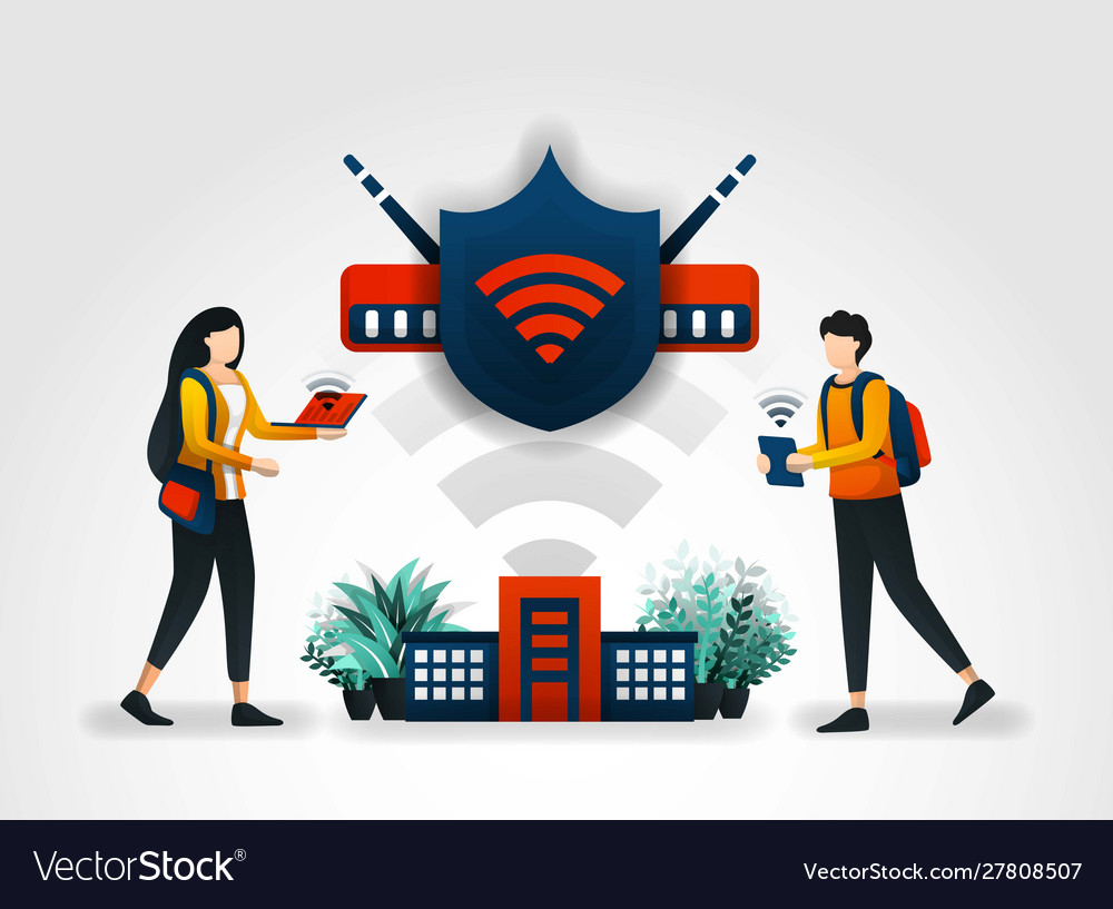 Concept students are accessing internet safely vector image Concept students are accessing internet safely