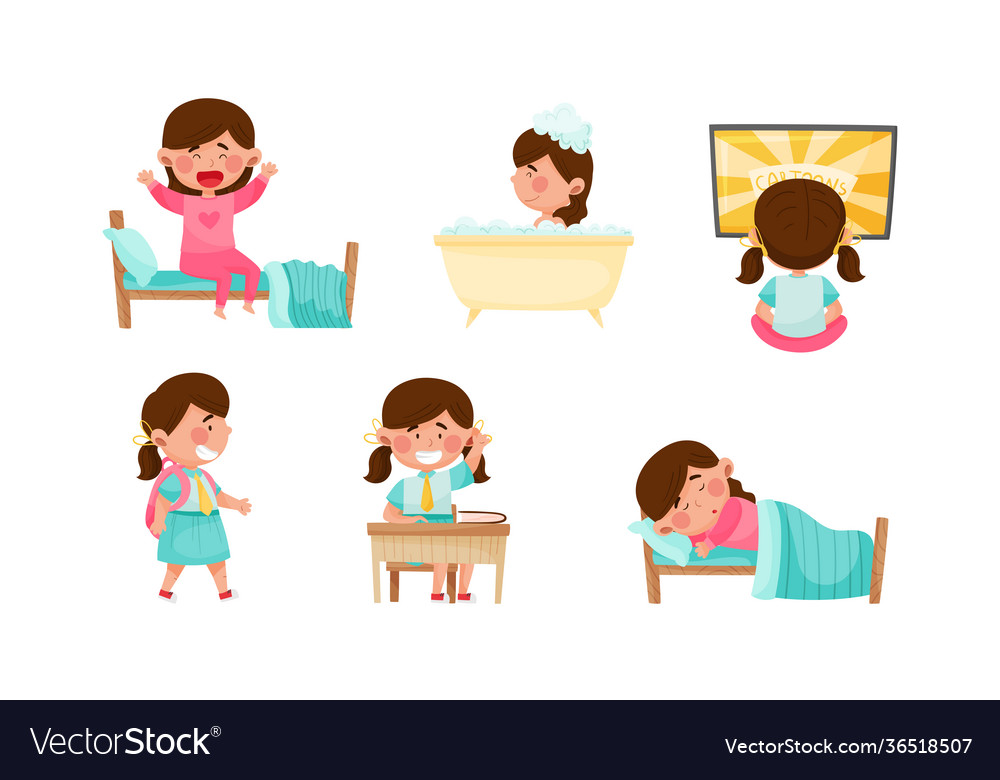 Cute girl character waking up in morning Vector Image