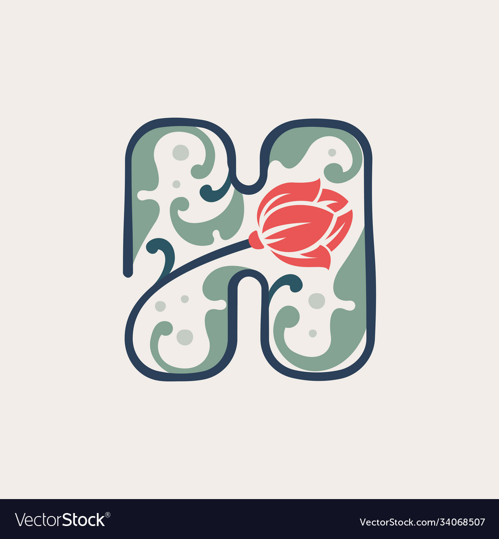 Floral botanical letter h logo made line Vector Image