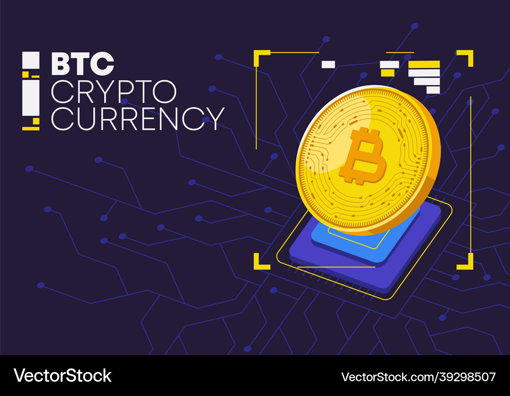 Gold coin of a cryptocurrency on computer chip Vector Image