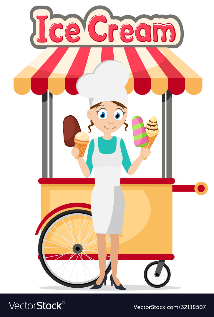 Ice cream stall seller with in hands