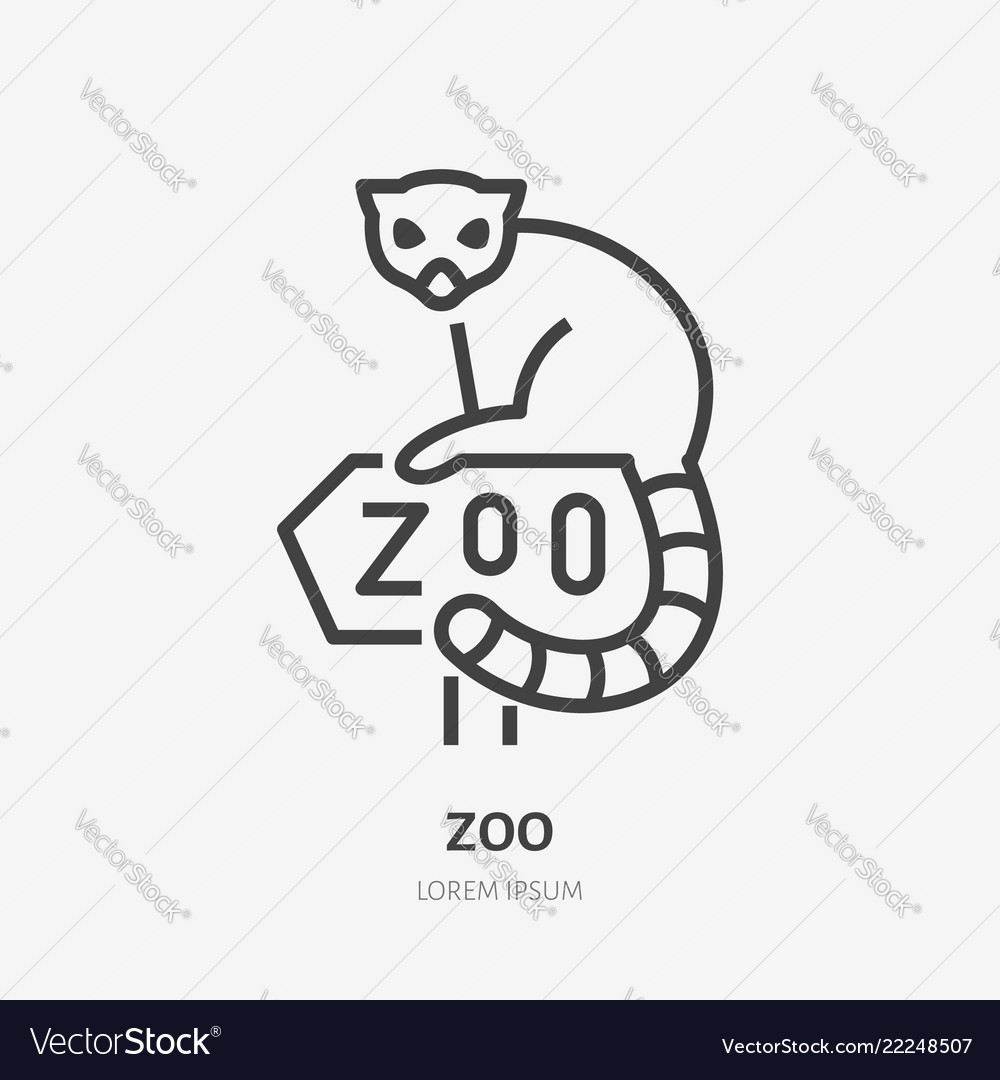 Lemur sitting on zoo sign flat line icon animal