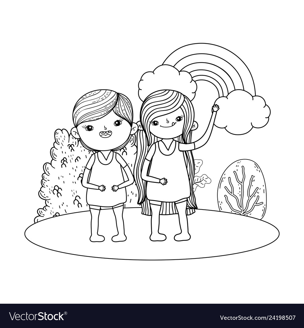 Little kids in the landscape Royalty Free Vector Image