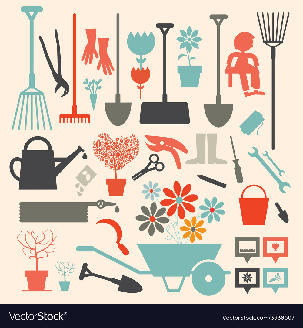 Retro gardening icons set