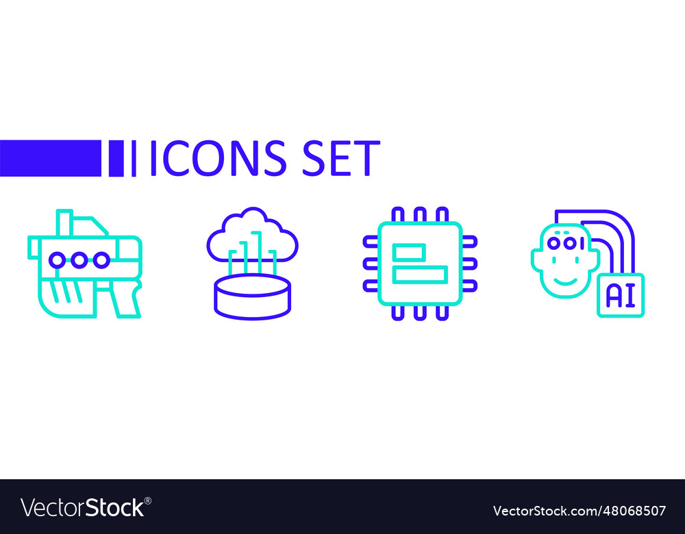 Set line humanoid robot processor cpu network vector image Set line humanoid robot processor cpu network