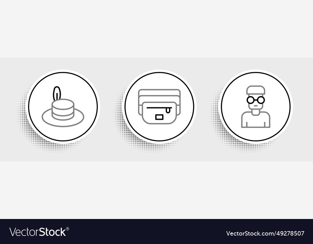 Set line nerd geek man hat and waist bag vector image Set line nerd geek man hat and waist bag