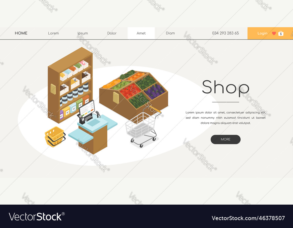 Shop - modern colorful isometric web banner Vector Image