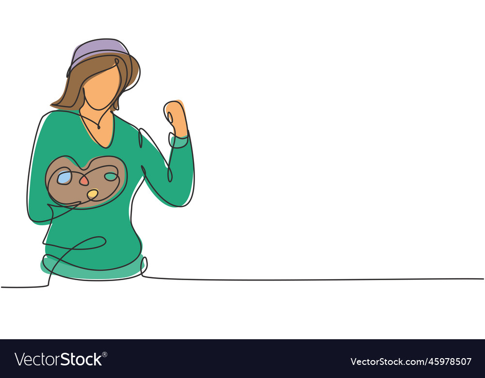 Single continuous line drawing female painter