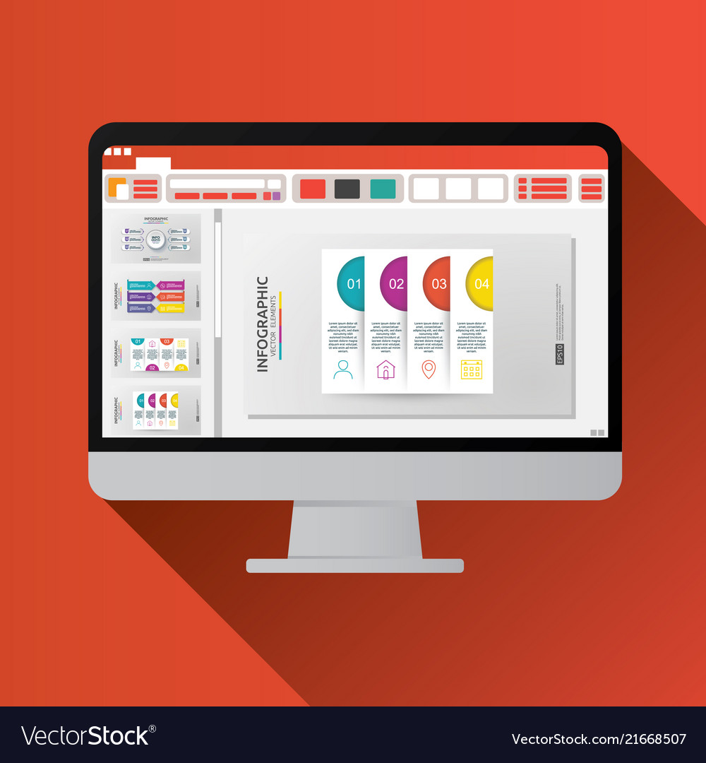 Slide presentation on computer screen flat icon Vector Image Slide presentation on computer screen flat icon