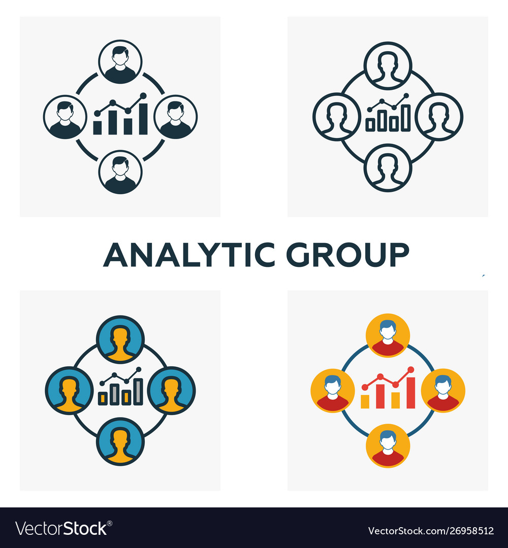 Analytic group icon set four elements in different