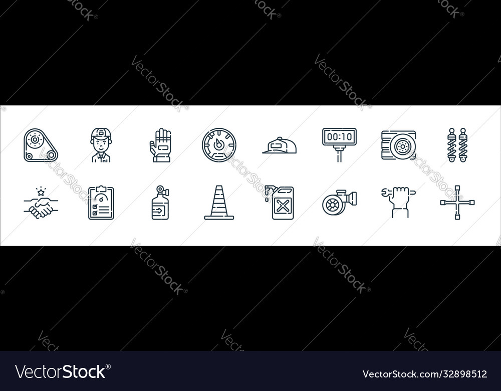 Auto racing line icons linear set quality vector image Auto racing line icons linear set quality