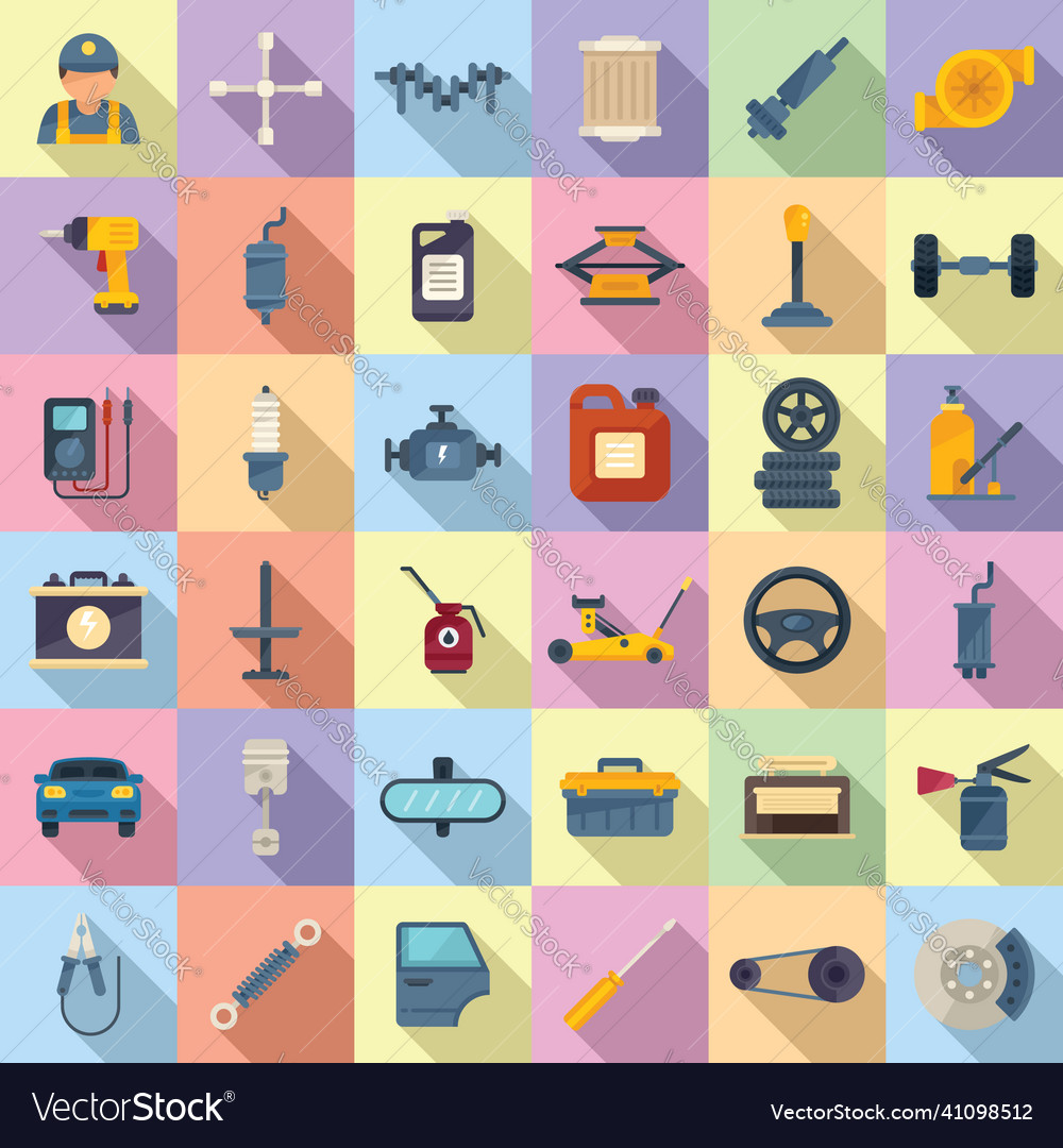 Car mechanic icons set flat motor work Royalty Free Vector