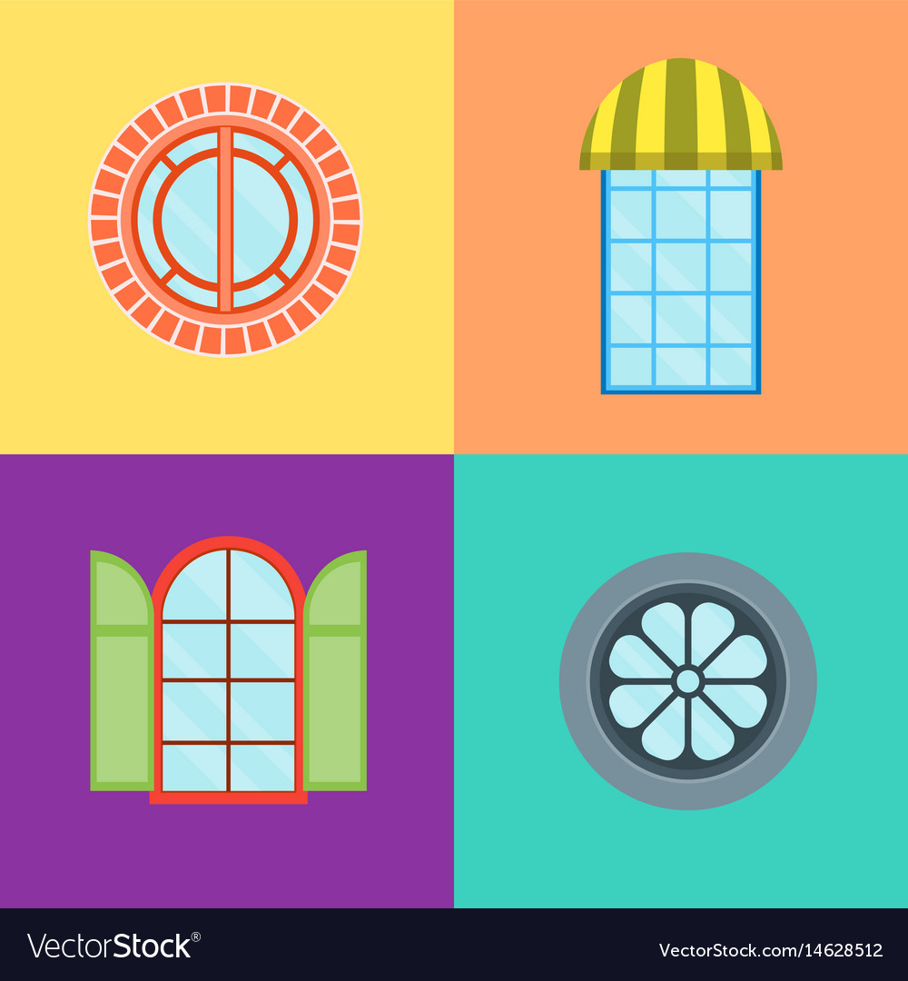 Cartoon windows set on a color background