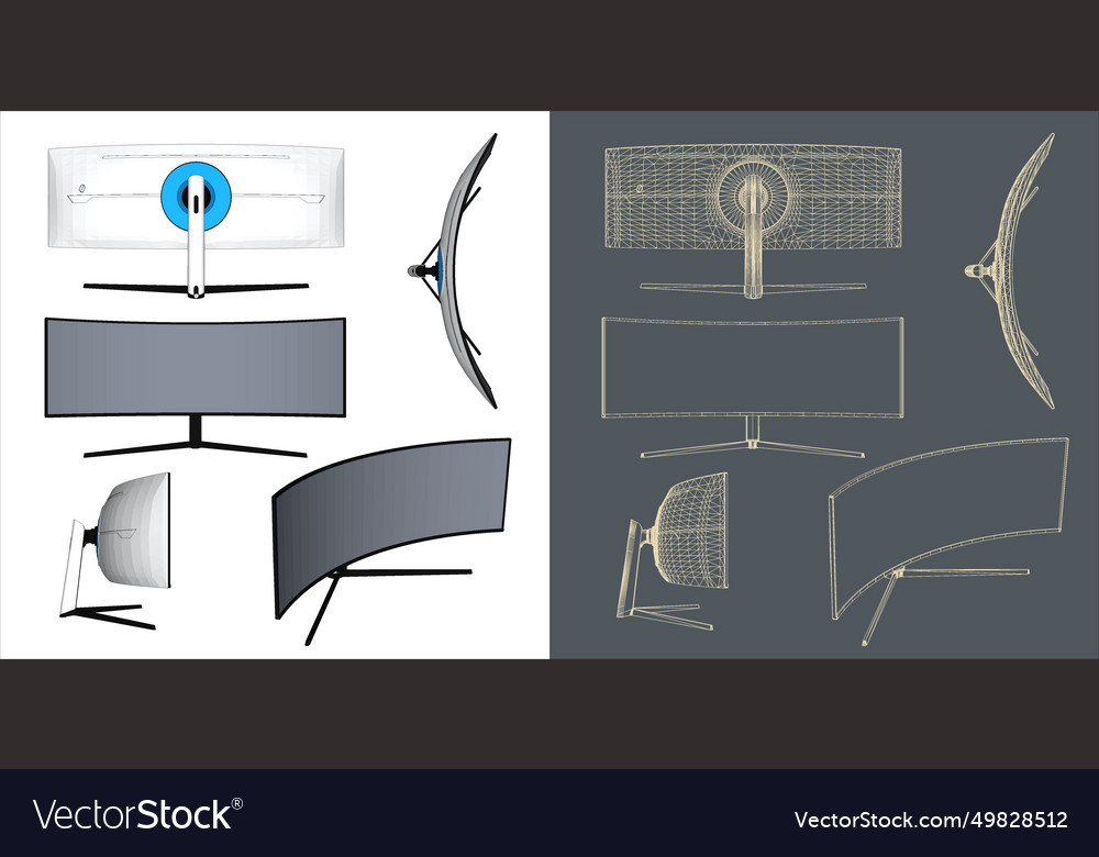 Computer monitor led wire frame blueprint concept vector image Computer monitor led wire frame blueprint concept