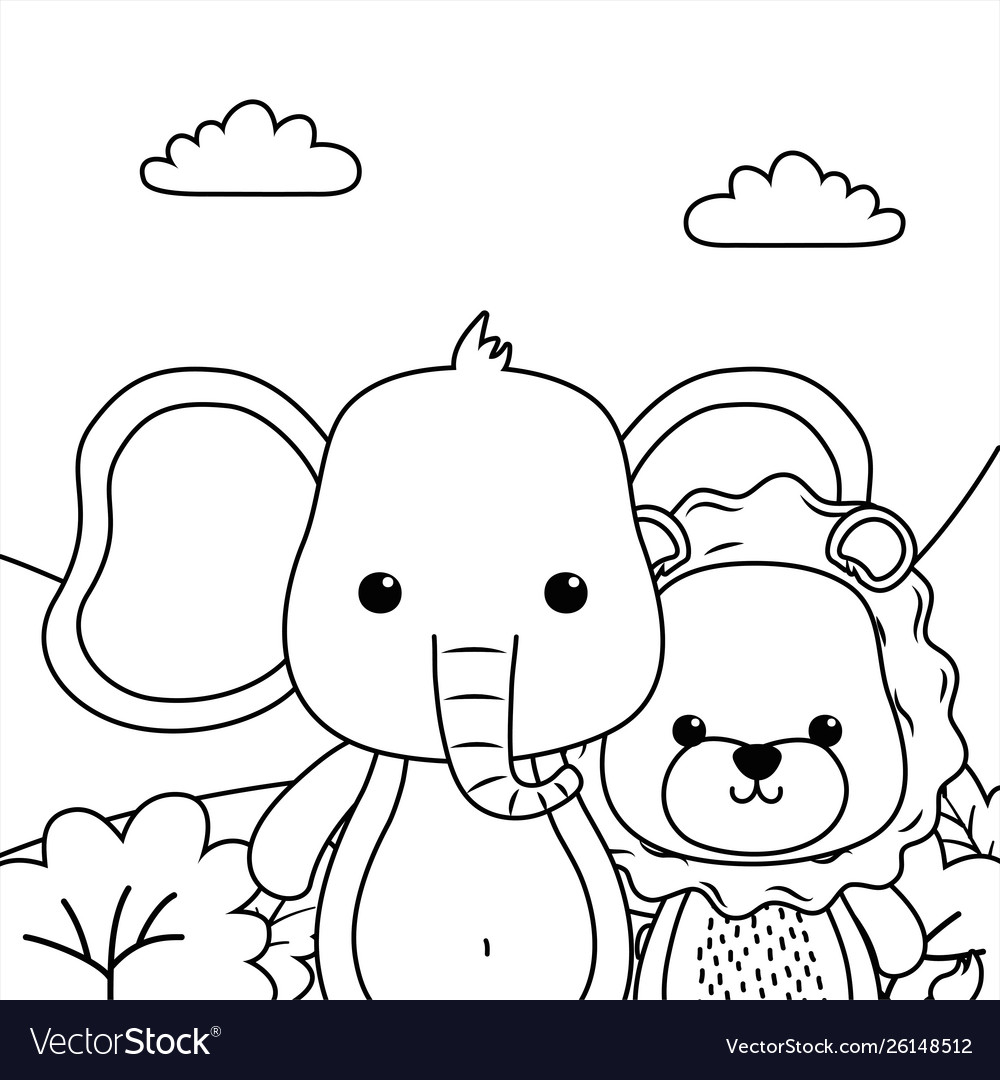 Elephant and lion cartoon design Royalty Free Vector Image Elephant and lion cartoon design Royalty Free Vector Image