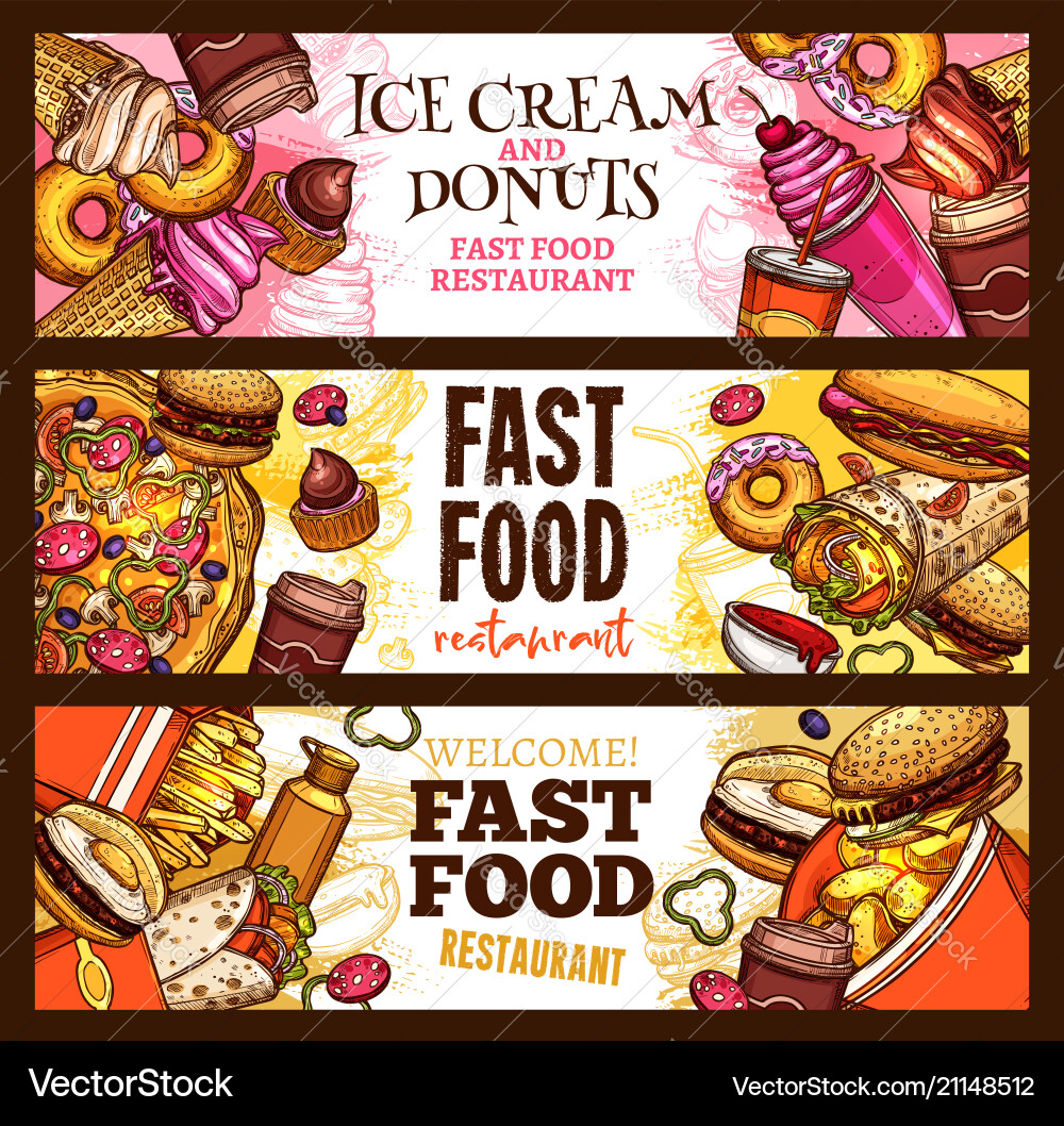 Fast Food Burger Restaurant Menu Banner Design Vector Image