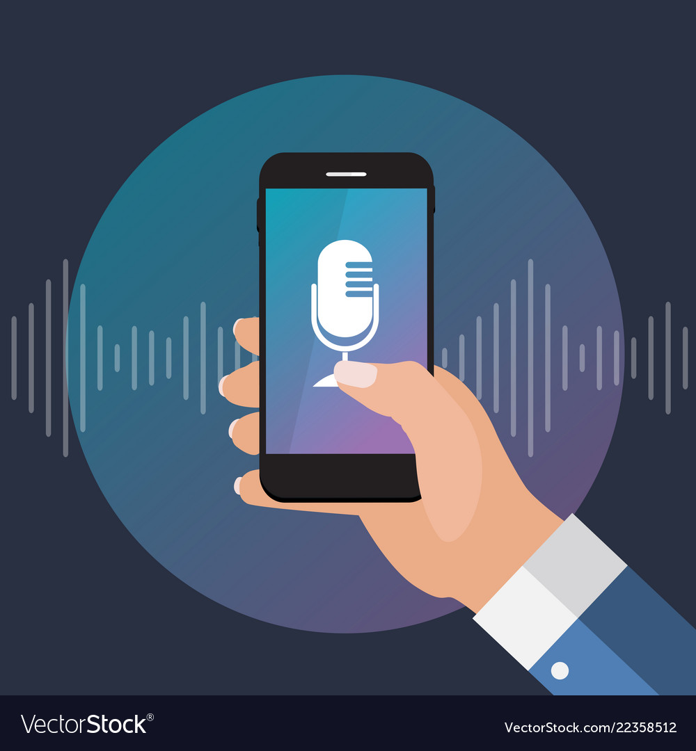 Hand with mobile phone microphone button vector image Hand with mobile phone microphone button