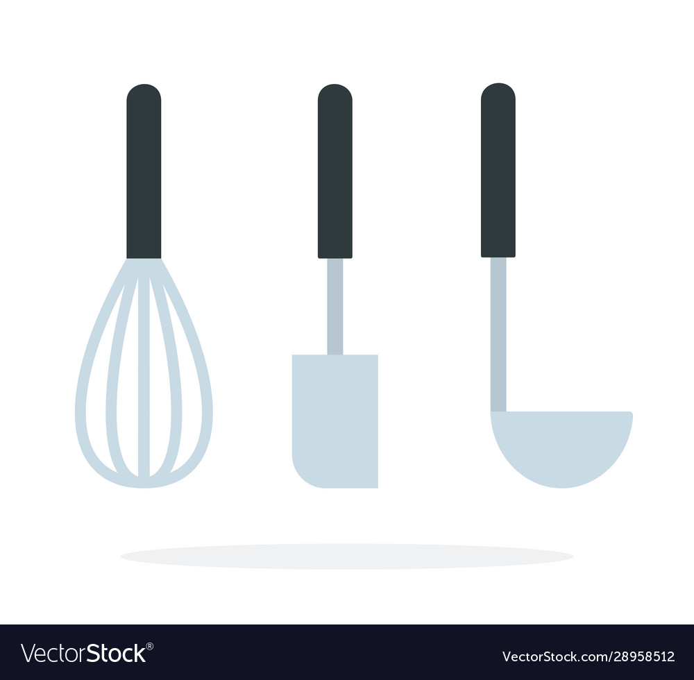 Kitchen whisk for whipping spatula and soup ladle Vector Image