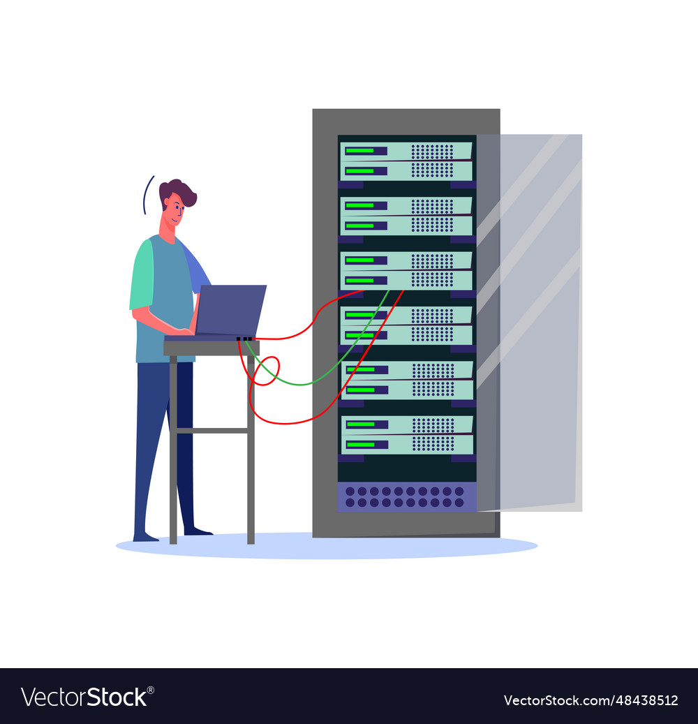 Man standing and using laptop vector image Man standing and using laptop