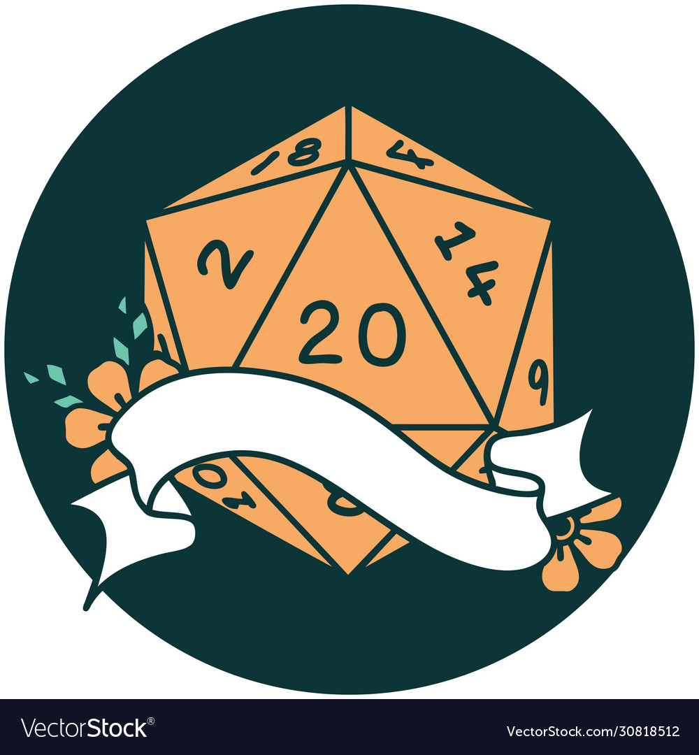 Natural twenty d20 dice roll icon Royalty Free Vector Image