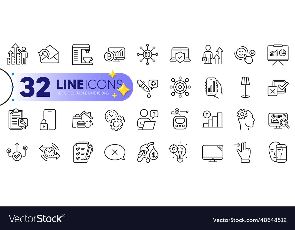Outline set of reject presentation and send mail vector image Outline set of reject presentation and send mail