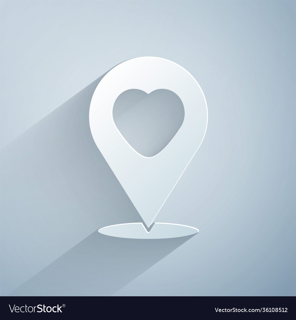 Paper cut map pointer with heart icon isolated vector image Paper cut map pointer with heart icon isolated