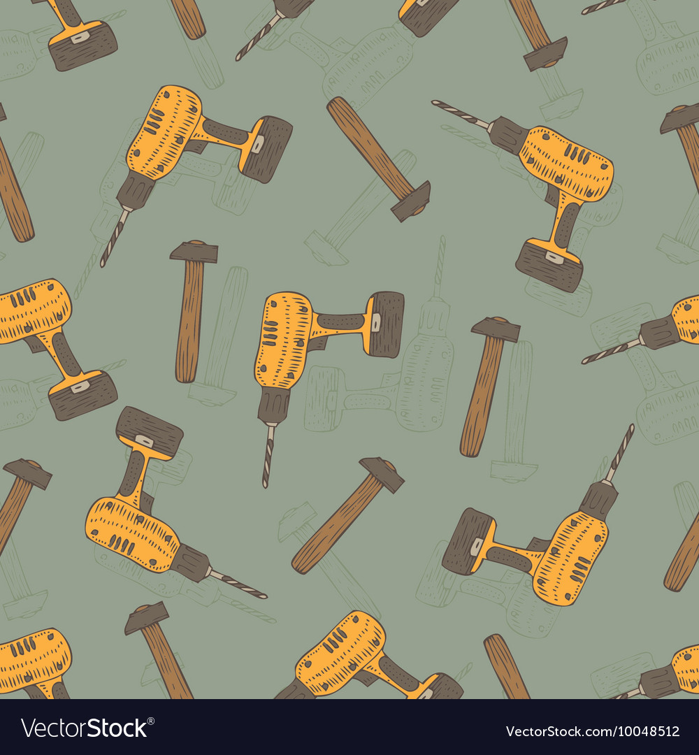 Seamless pattern with drills and hammers