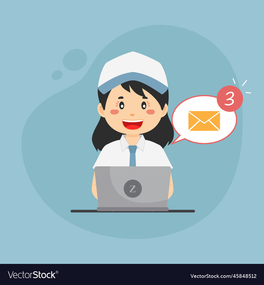Schüler überprüfen E-Mail-Posteingang vector image Schüler überprüfen E-Mail-Posteingang