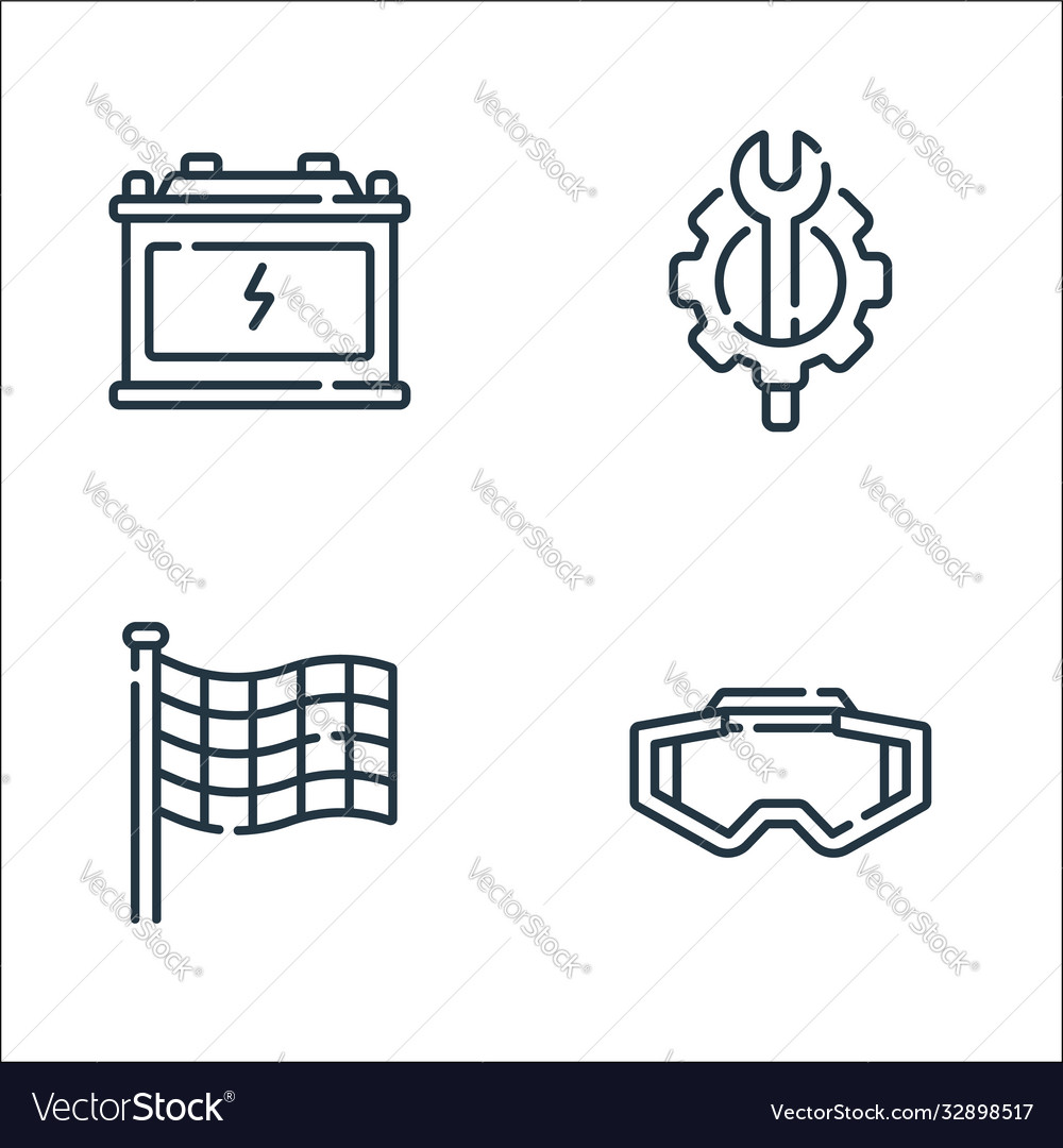 Auto racing line icons linear set quality vector image Auto racing line icons linear set quality