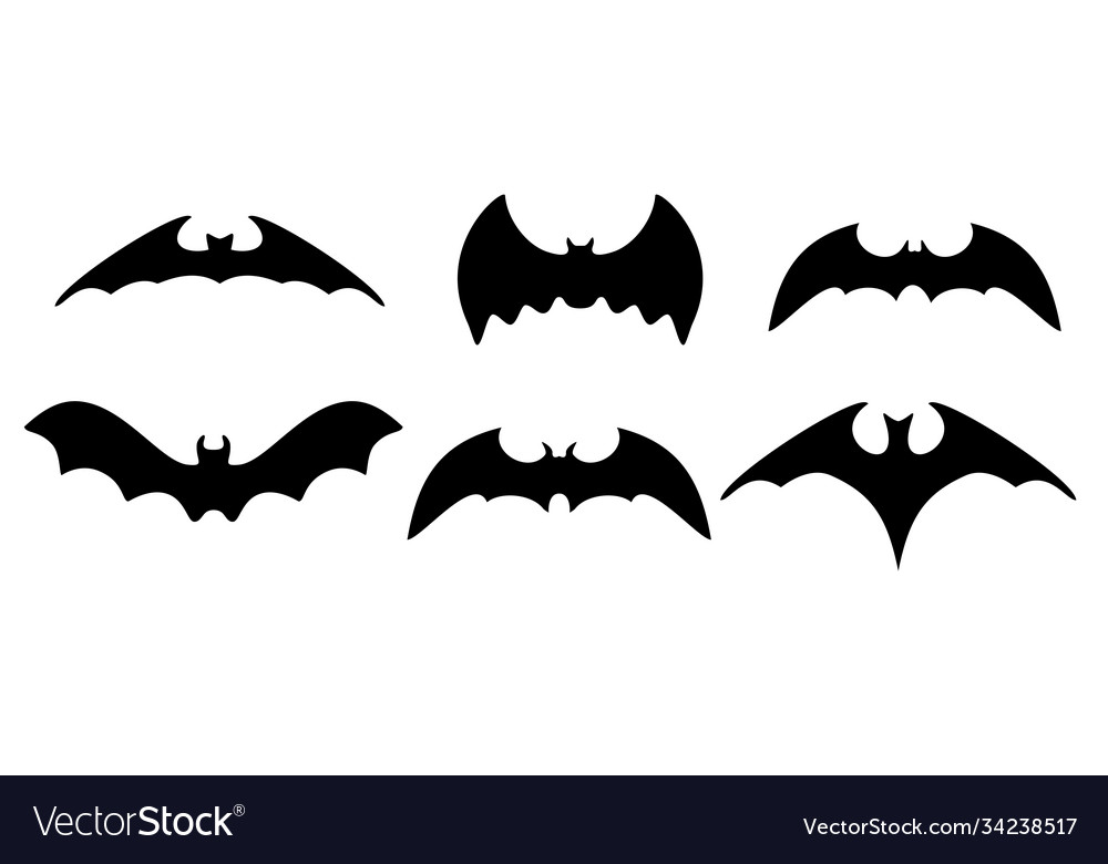 Big Set Black Silhouettes Bats Royalty Free Vector Image