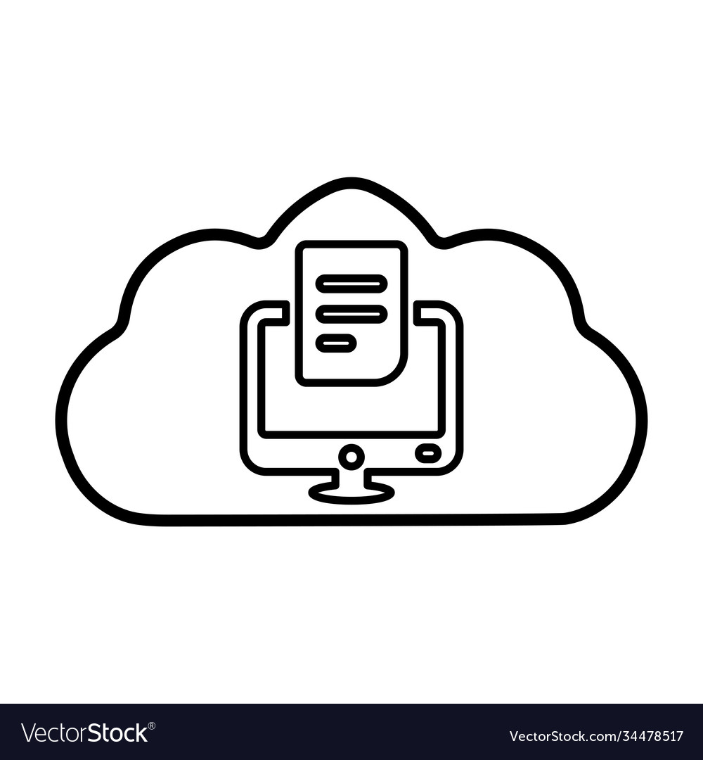 Cloud computer document storage line icon outline