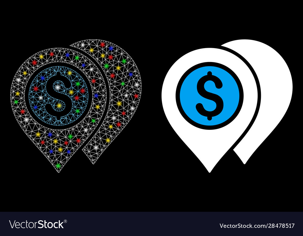Flare mesh wire frame bank map pointers icon vector image Flare mesh wire frame bank map pointers icon