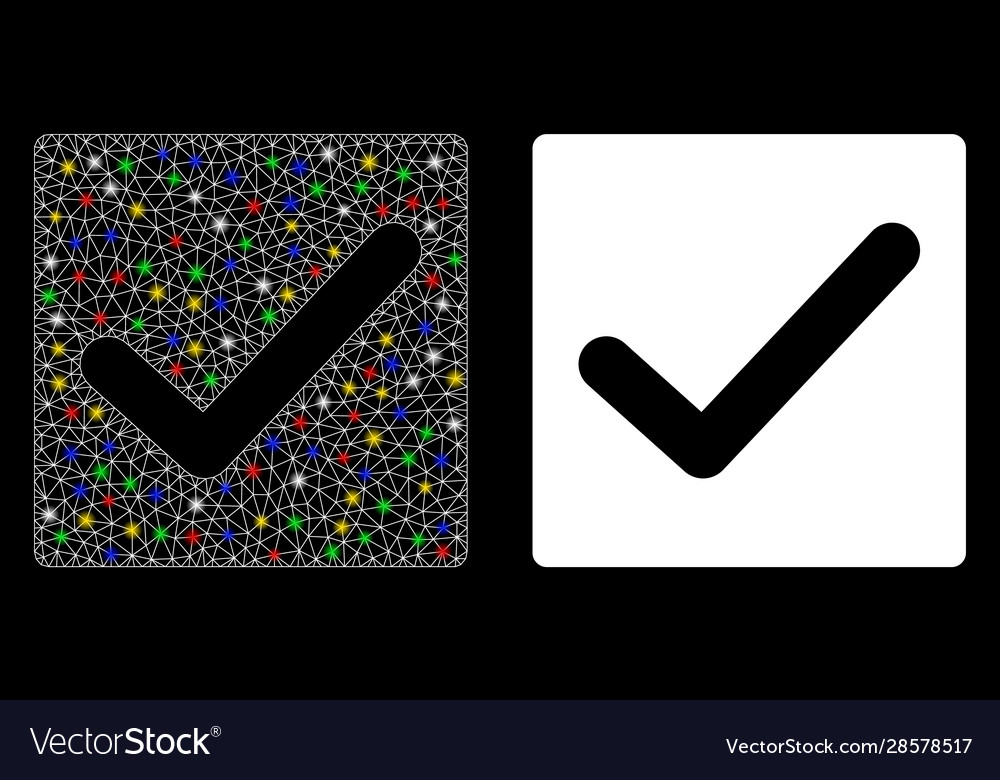 Glossy mesh wire frame valid tick icon with light vector image Glossy mesh wire frame valid tick icon with light