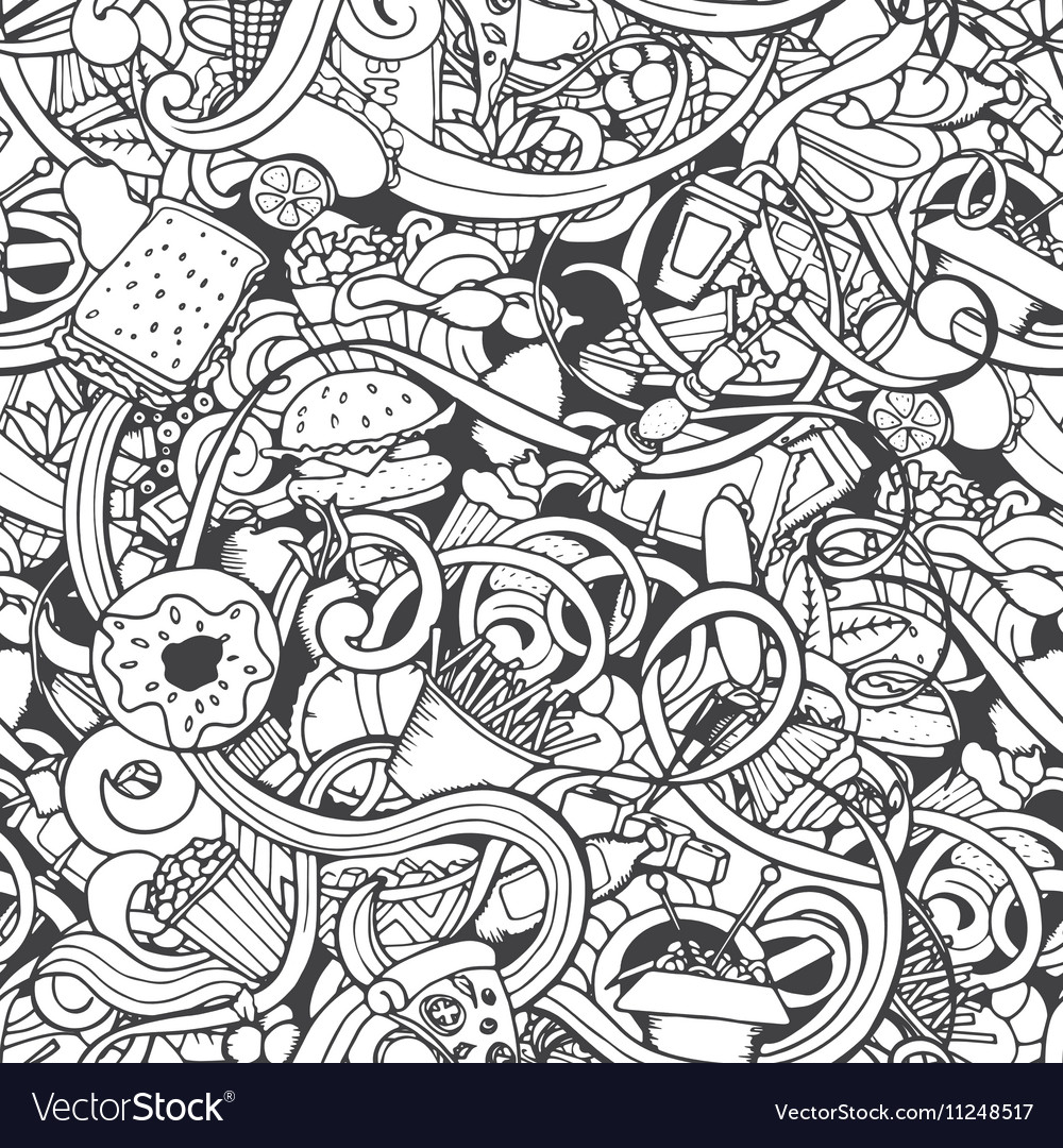 Hand-drawn seamless fast food pattern