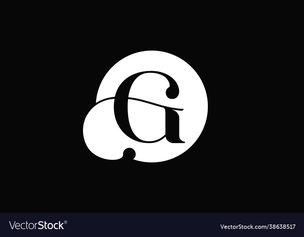 Initial g letter black color with white