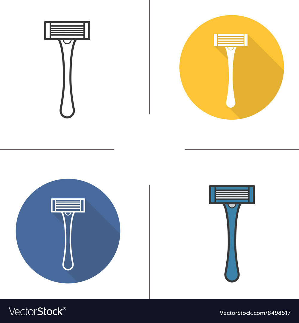 Razor flat design linear and color icons set