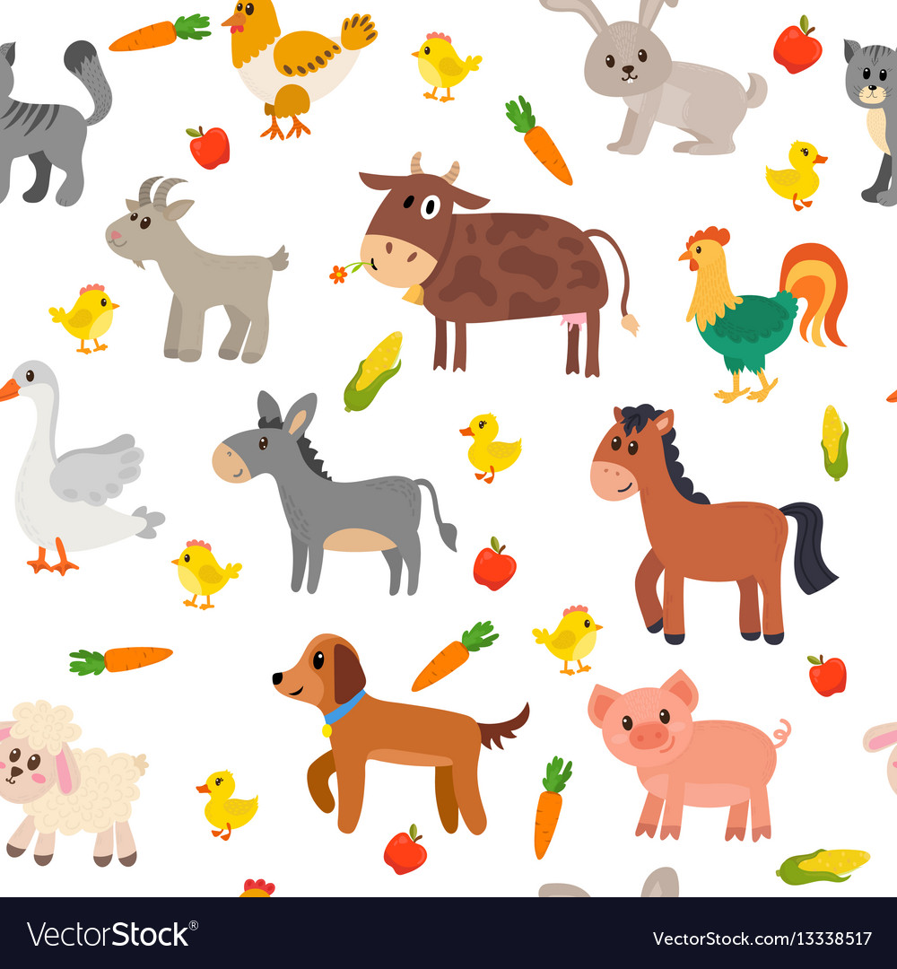 Seamless pattern with farm animals vegetables