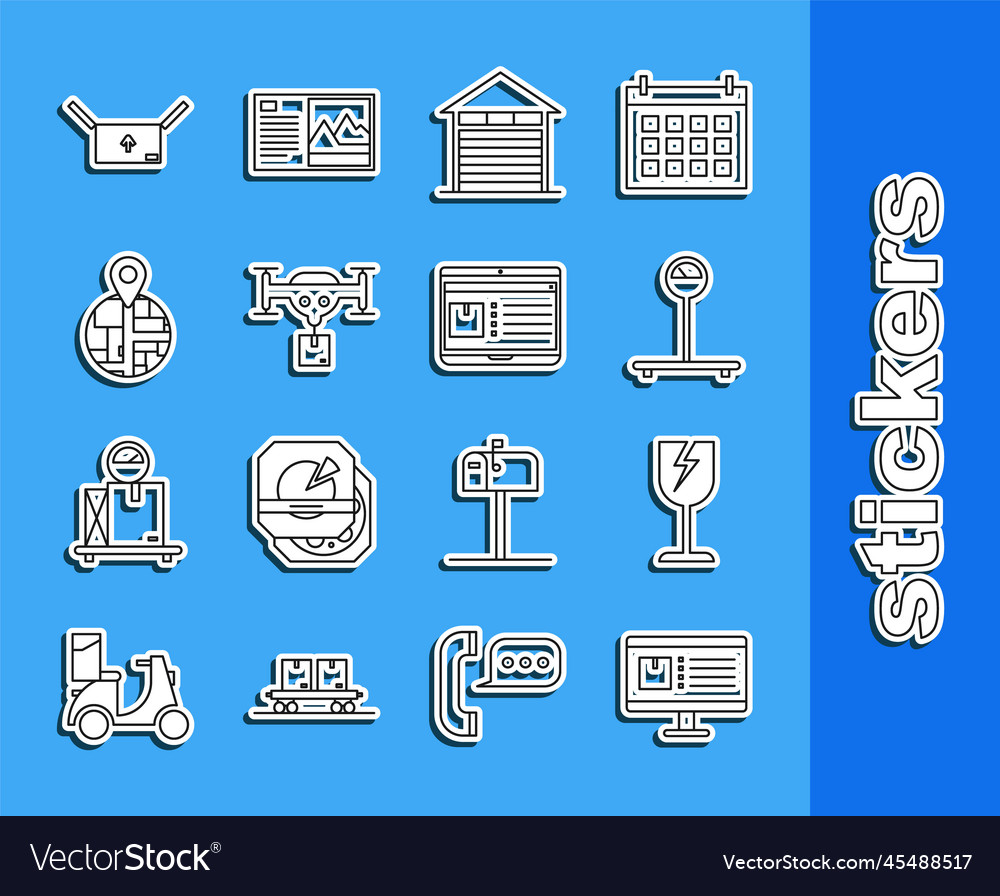 Set line computer monitor with app delivery vector image Set line computer monitor with app delivery