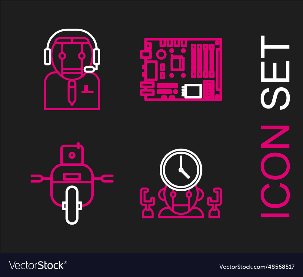 Set line robot and digital time manager vector image Set line robot and digital time manager
